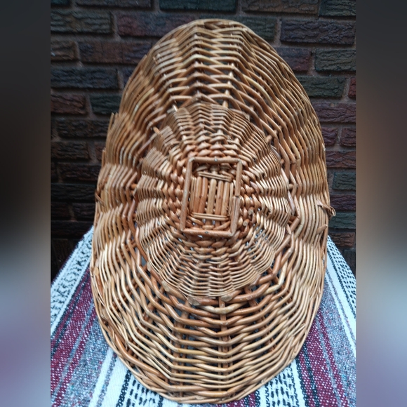 VTG Large Wicker Flower Foraging Wicker Flat Basket Top Handle Boho Cottagecore - Picture 7 of 7